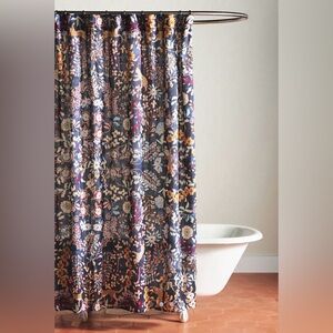 Anthropologie Printed Organic Slub Cotton Shower Curtain LacyBlue Leopard 72x72”